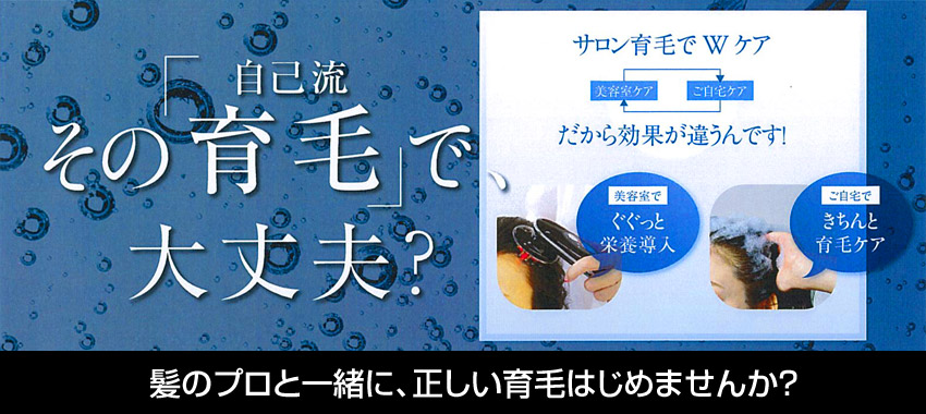 自己流のその育毛で大丈夫？髪のプロと一緒に、正しい育毛はじめませんか？